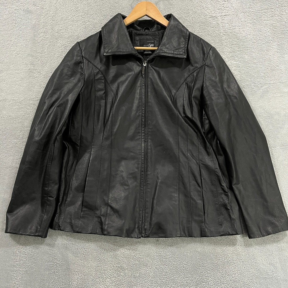 East 5th Jacket Womens Large Black‎ Leather Biker Grunge Southwestern Full Zip